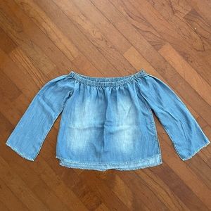 Cloth & Stone Anthropologie Womens Blue Tencel Peasant Off Shoulder Top Sz Small